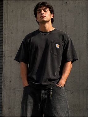 Carhartt K87 Faded Black Loose Fit Pocket Tee Size Large Y2K Workwear Streetwear